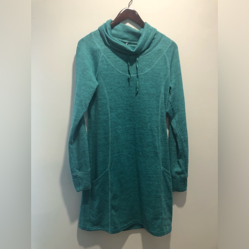 Teal Cowl Neck Sweatshirt Dress